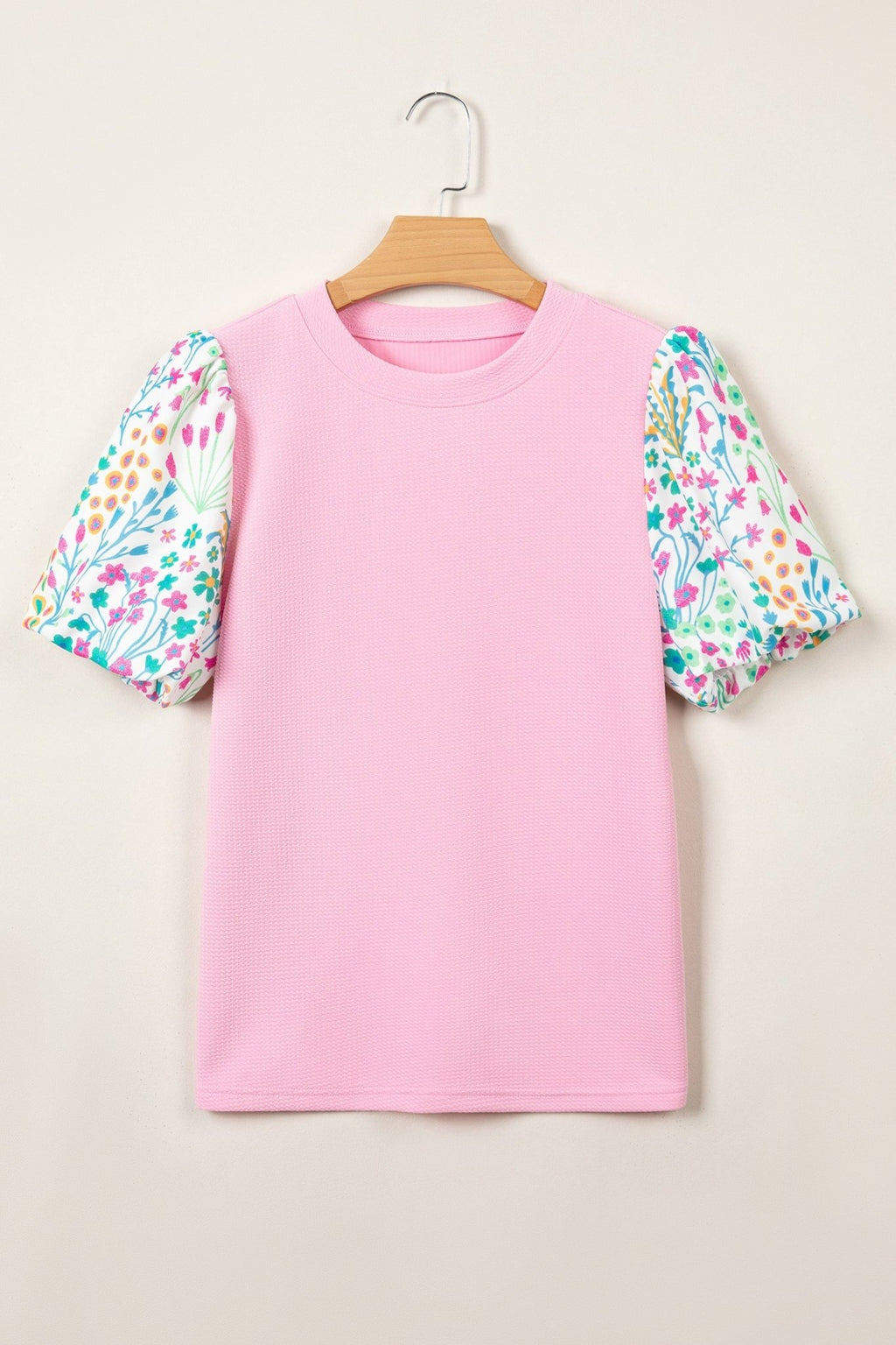 Floral Patchwork Bubble Sleeve Textured Blouse - Rooted & Reckless Co.