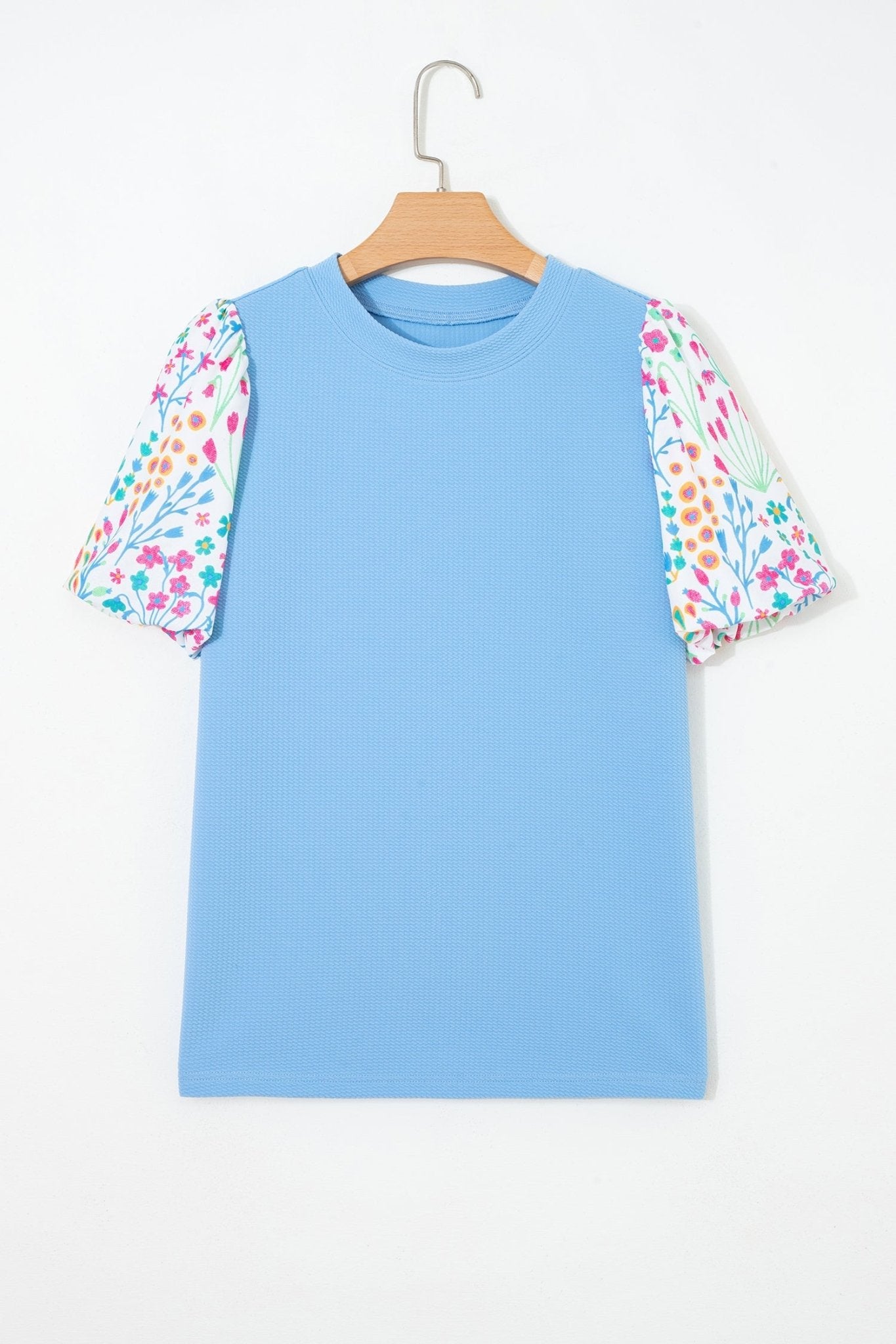 Floral Patchwork Bubble Sleeve Textured Blouse - Rooted & Reckless Co.