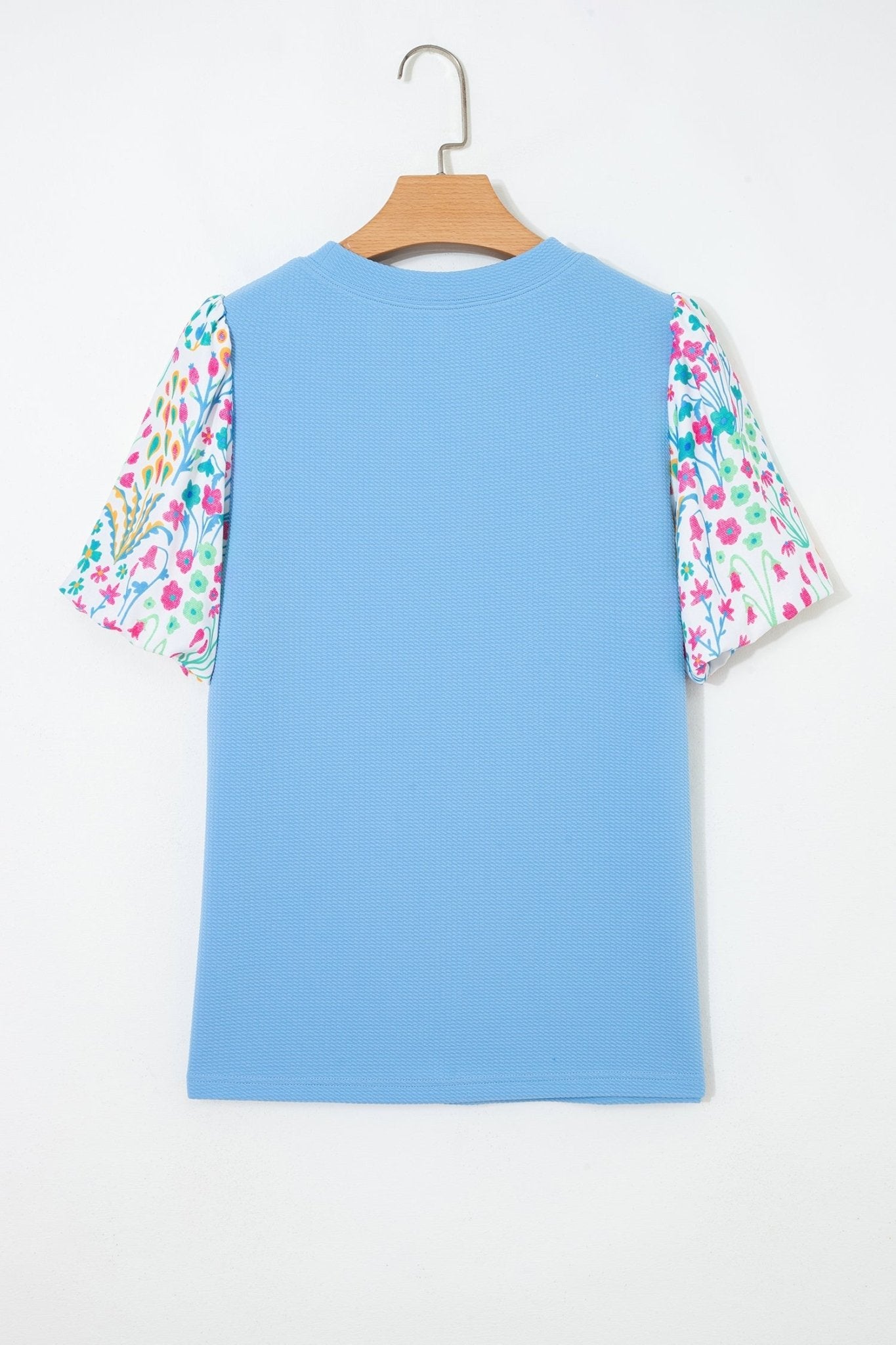 Floral Patchwork Bubble Sleeve Textured Blouse - Rooted & Reckless Co.