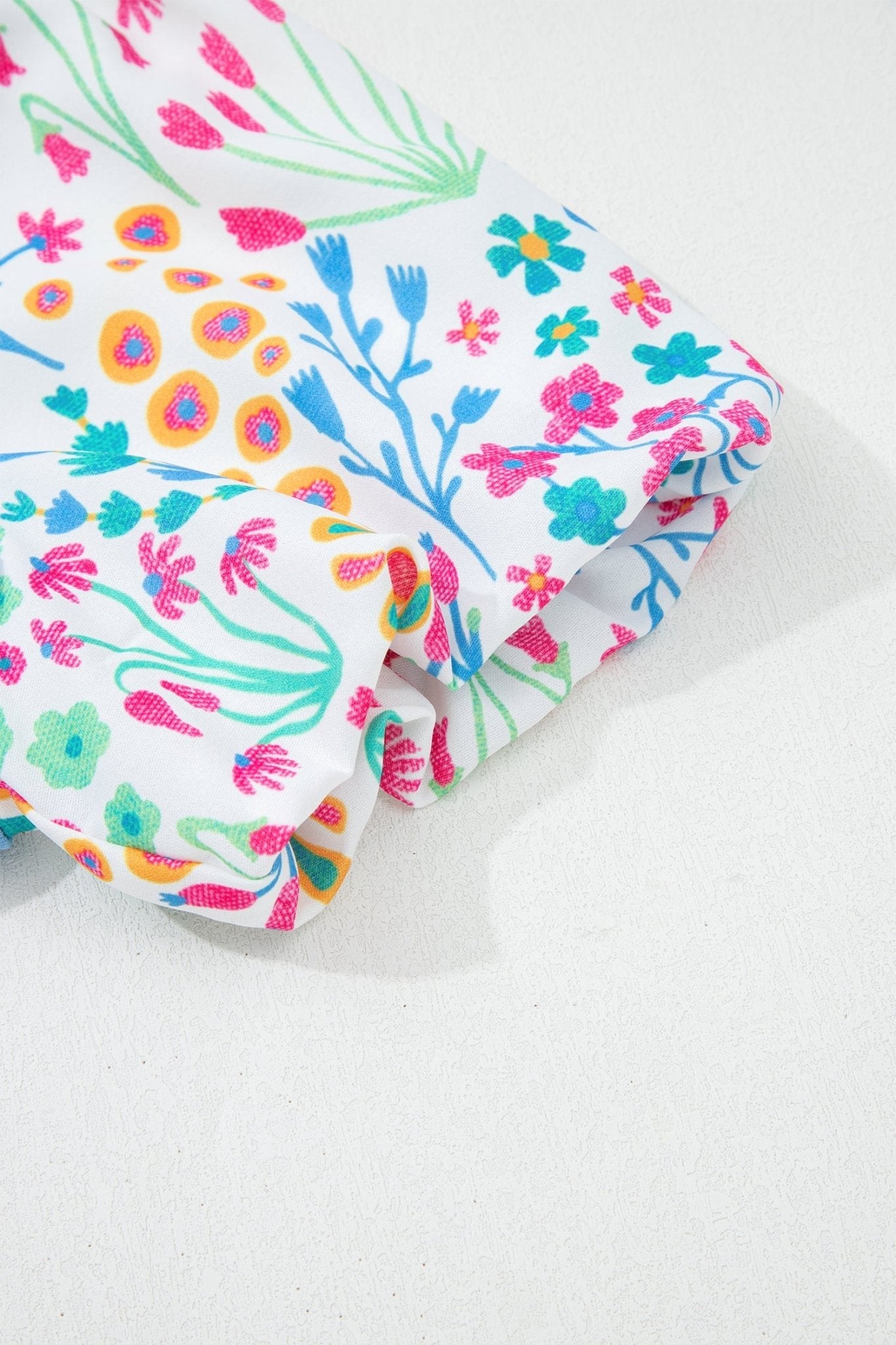 Floral Patchwork Bubble Sleeve Textured Blouse - Rooted & Reckless Co.