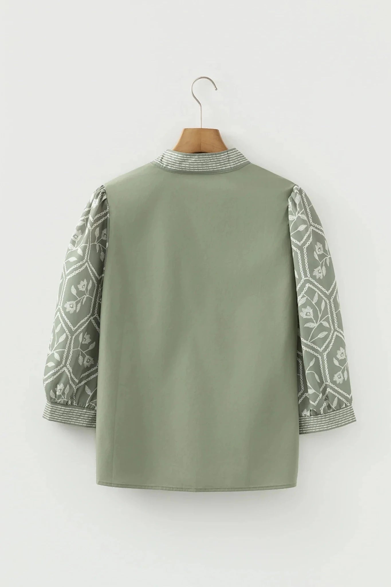 Floral Patchwork Contrast V-Neck Puff Sleeve Blouse - Rooted & Reckless Co.
