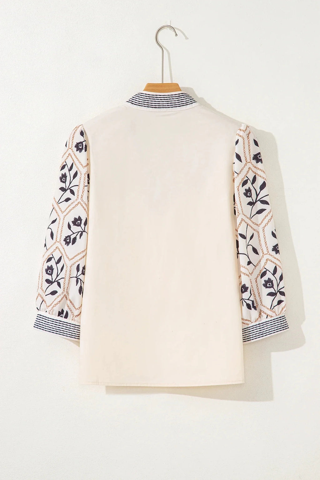 Floral Patchwork Contrast V-Neck Puff Sleeve Blouse - Rooted & Reckless Co.