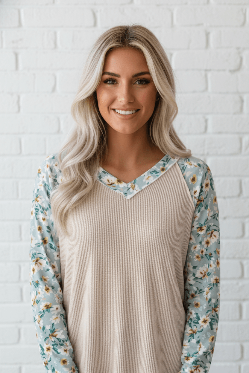 Floral Patchwork Corded Knit Long Sleeve Top - Rooted & Reckless Co.