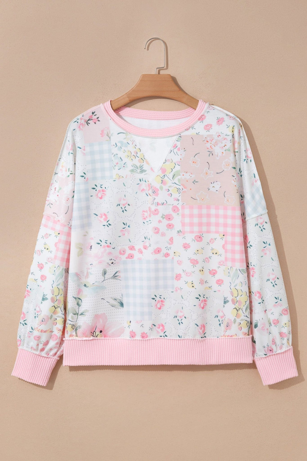 Floral Patchwork Corded Knit Long Sleeve Top - Rooted & Reckless Co.