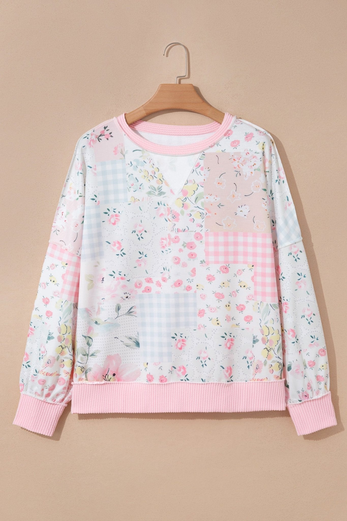 Floral Patchwork Corded Knit Long Sleeve Top - Rooted & Reckless Co.