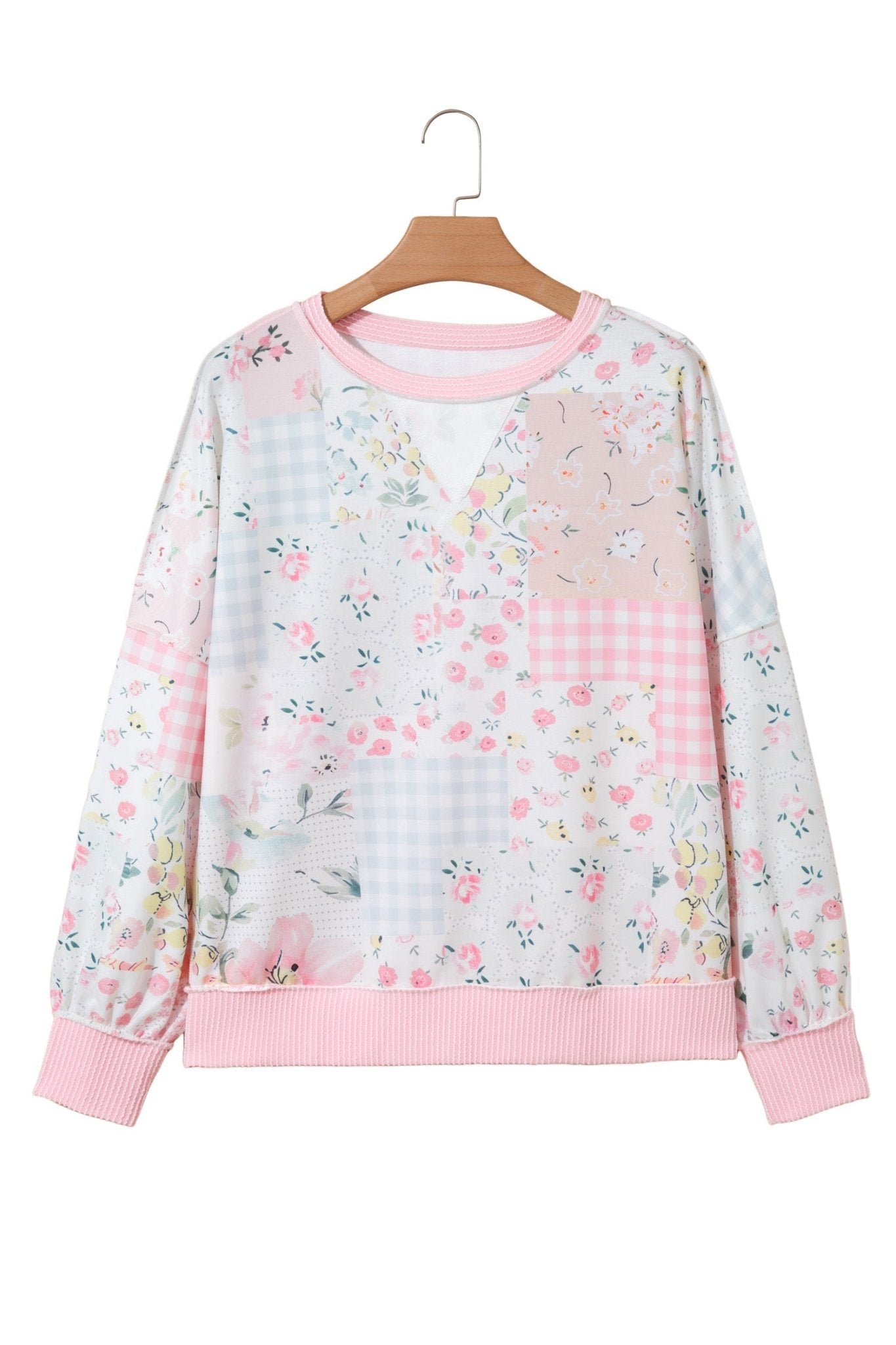 Floral Patchwork Corded Knit Long Sleeve Top - Rooted & Reckless Co.