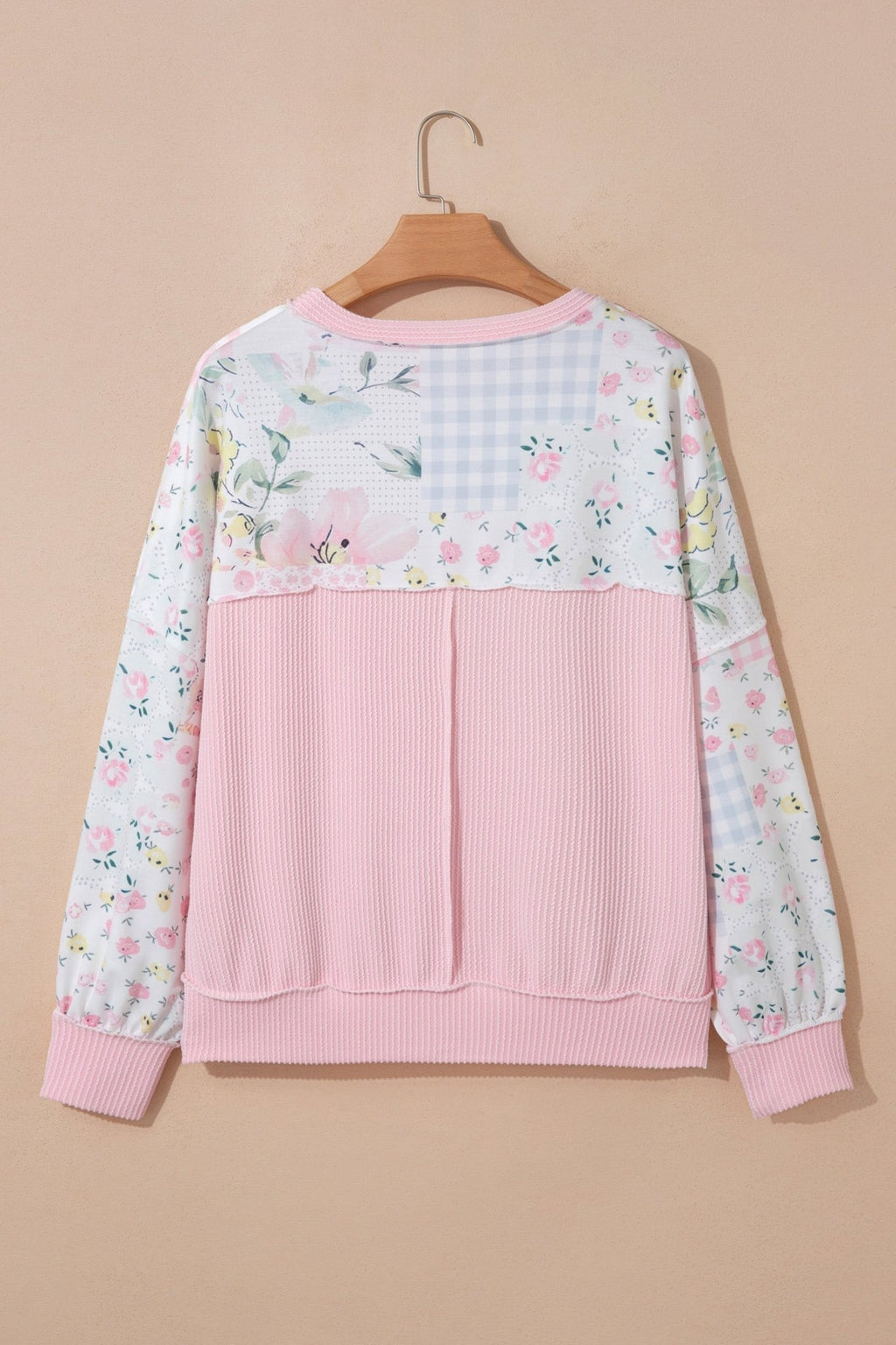 Floral Patchwork Corded Knit Long Sleeve Top - Rooted & Reckless Co.