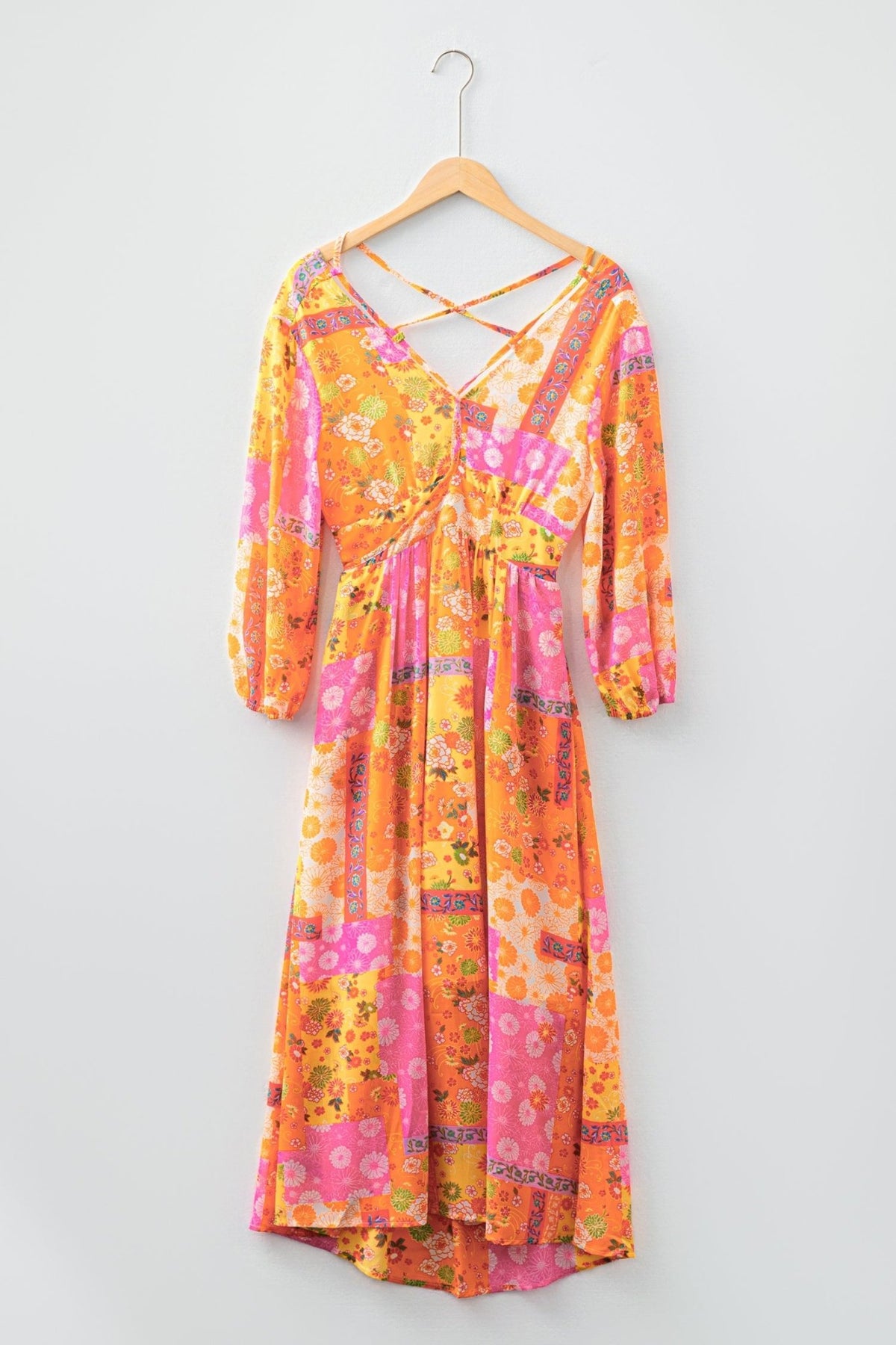 Floral Patchwork Cut-Out Tied Back Maxi Dress - Rooted & Reckless Co.
