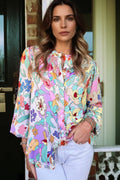 Floral Patchwork Frilled Neck Long Sleeve Shirt - Rooted & Reckless Co.