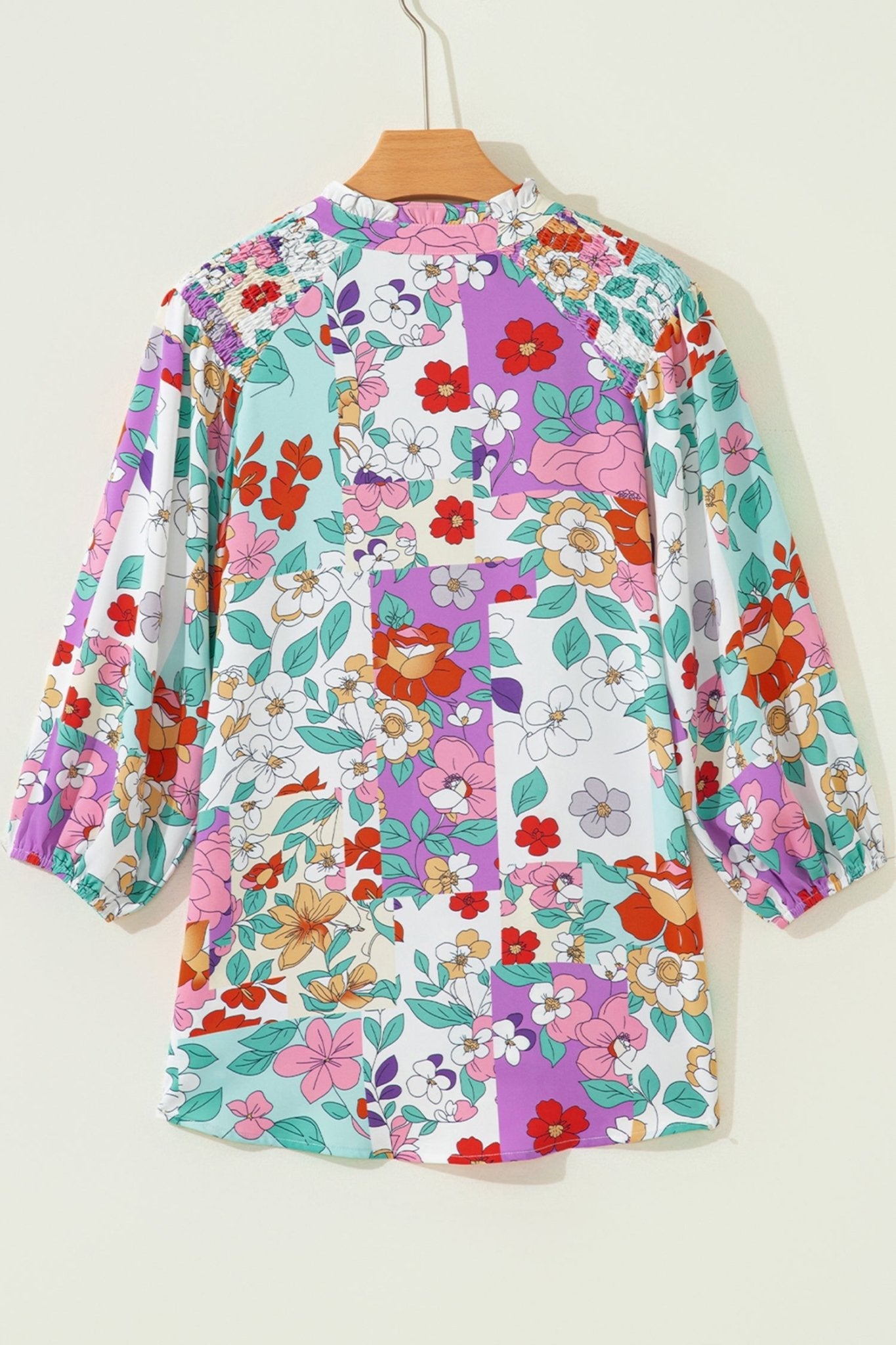 Floral Patchwork Frilled Neck Long Sleeve Shirt - Rooted & Reckless Co.