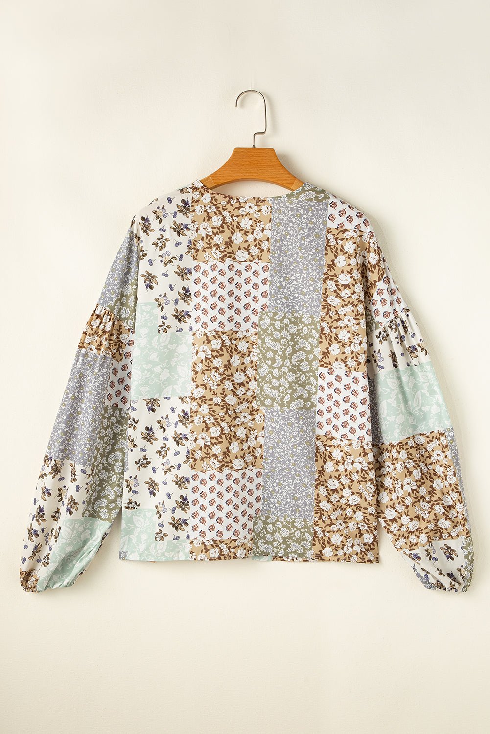 Floral Patchwork Long Puff Sleeve Shirt - Rooted & Reckless Co.