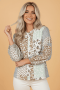 Floral Patchwork Long Puff Sleeve Shirt - Rooted & Reckless Co.