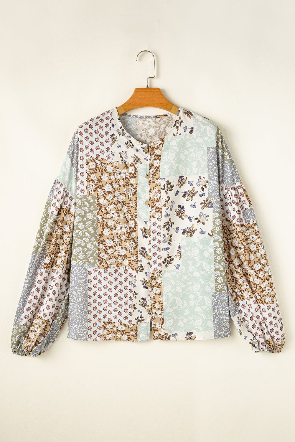 Floral Patchwork Long Puff Sleeve Shirt - Rooted & Reckless Co.