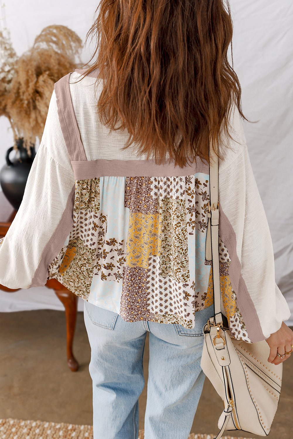 Floral Patchwork Long Sleeve Blouse - Rooted & Reckless Co.