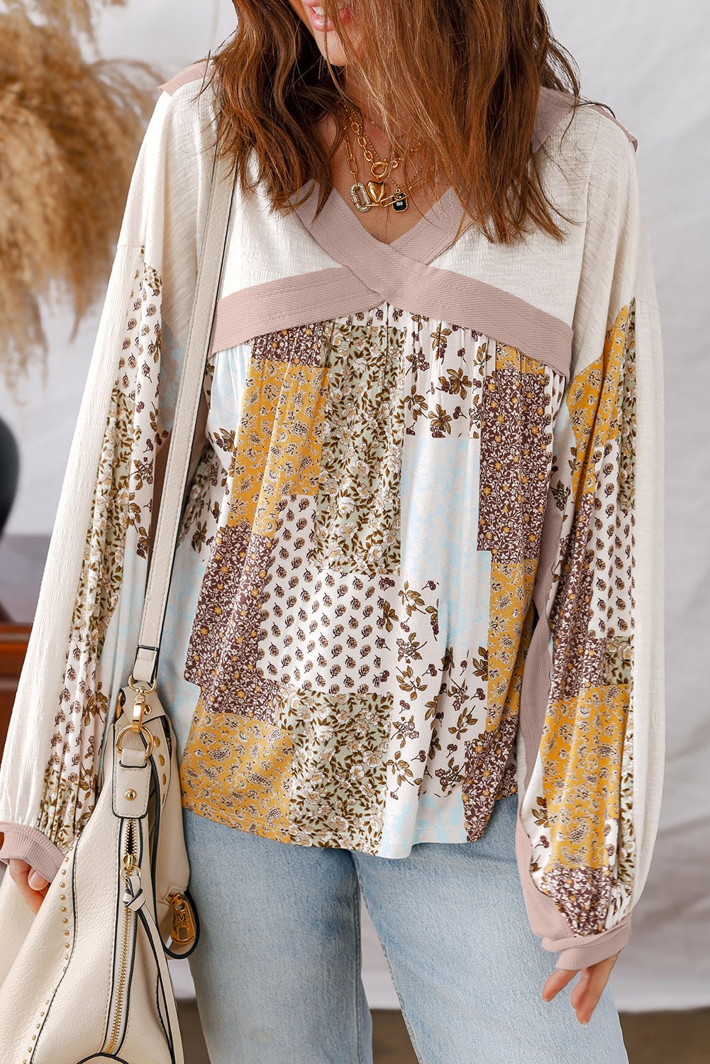 Floral Patchwork Long Sleeve Blouse - Rooted & Reckless Co.
