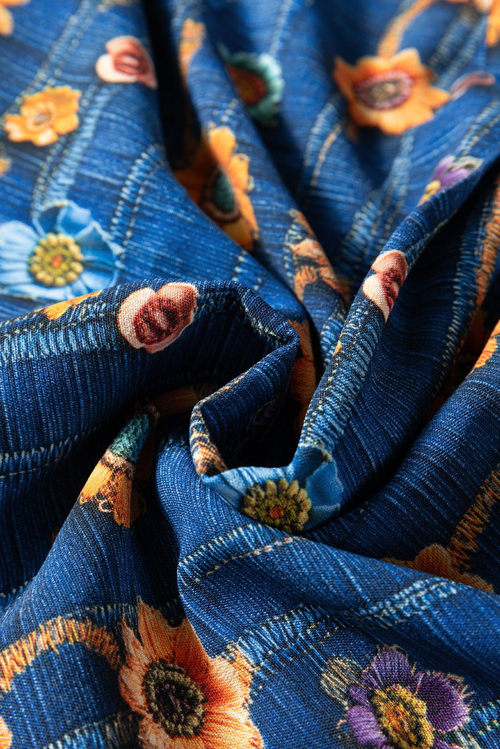Floral Patchwork Long Sleeve Collared V-Neck Blouse - Rooted & Reckless Co.
