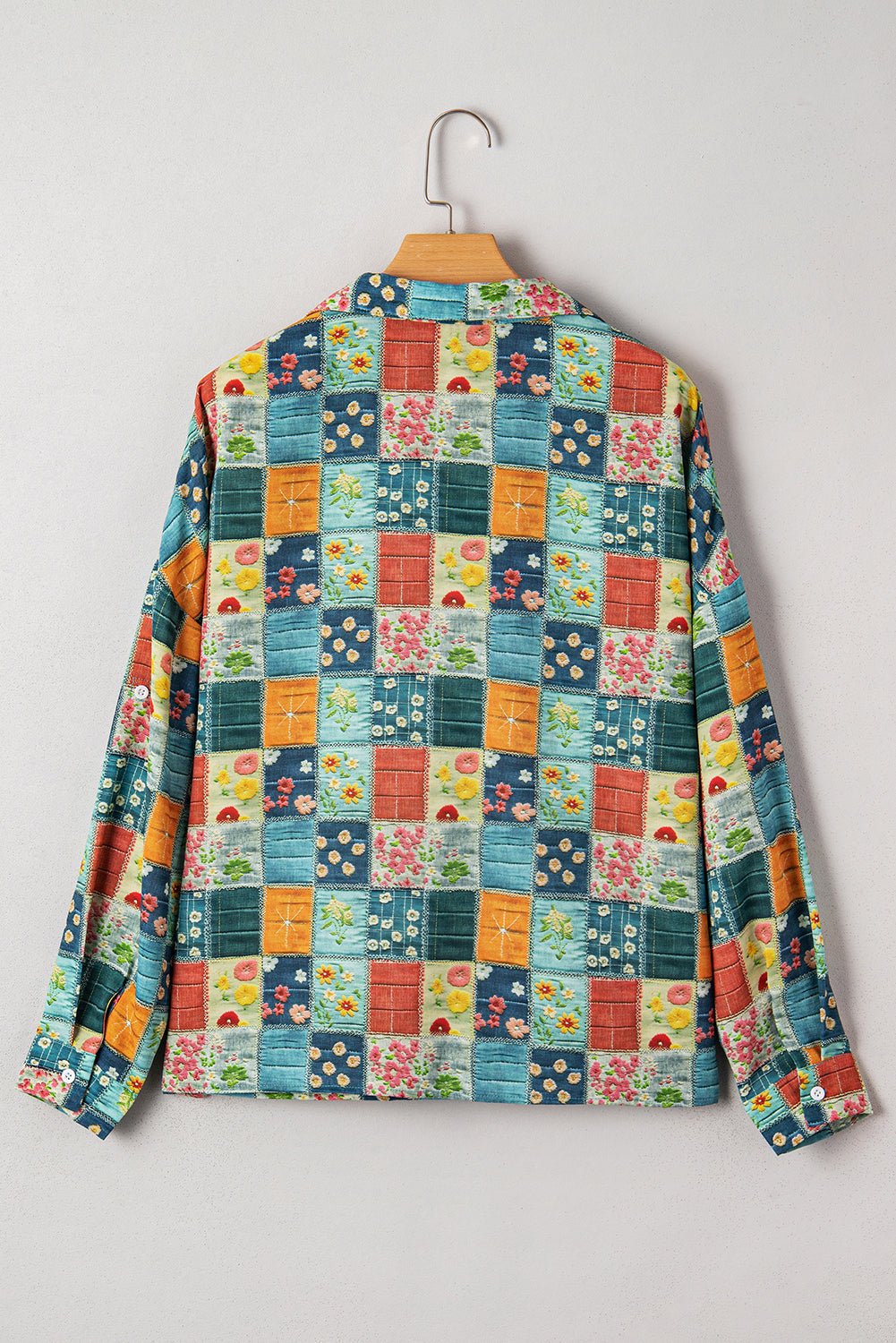 Floral Patchwork Long Sleeve Collared V-Neck Blouse - Rooted & Reckless Co.