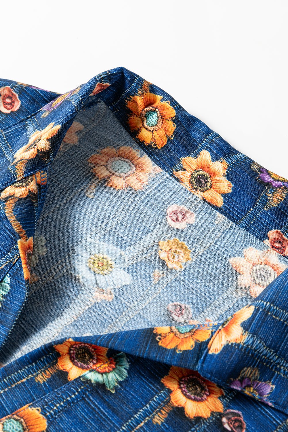 Floral Patchwork Long Sleeve Collared V-Neck Blouse - Rooted & Reckless Co.