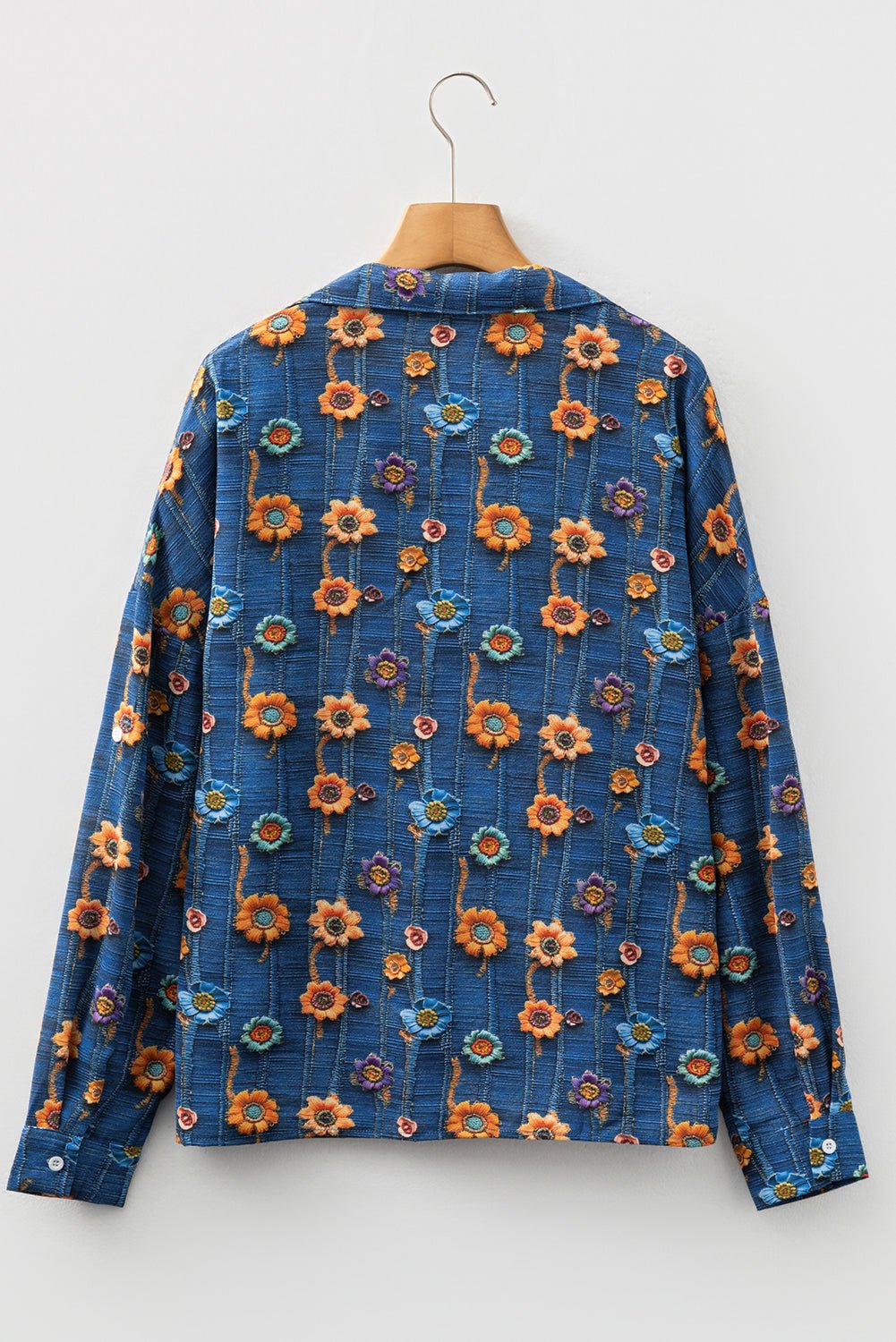 Floral Patchwork Long Sleeve Collared V-Neck Blouse - Rooted & Reckless Co.