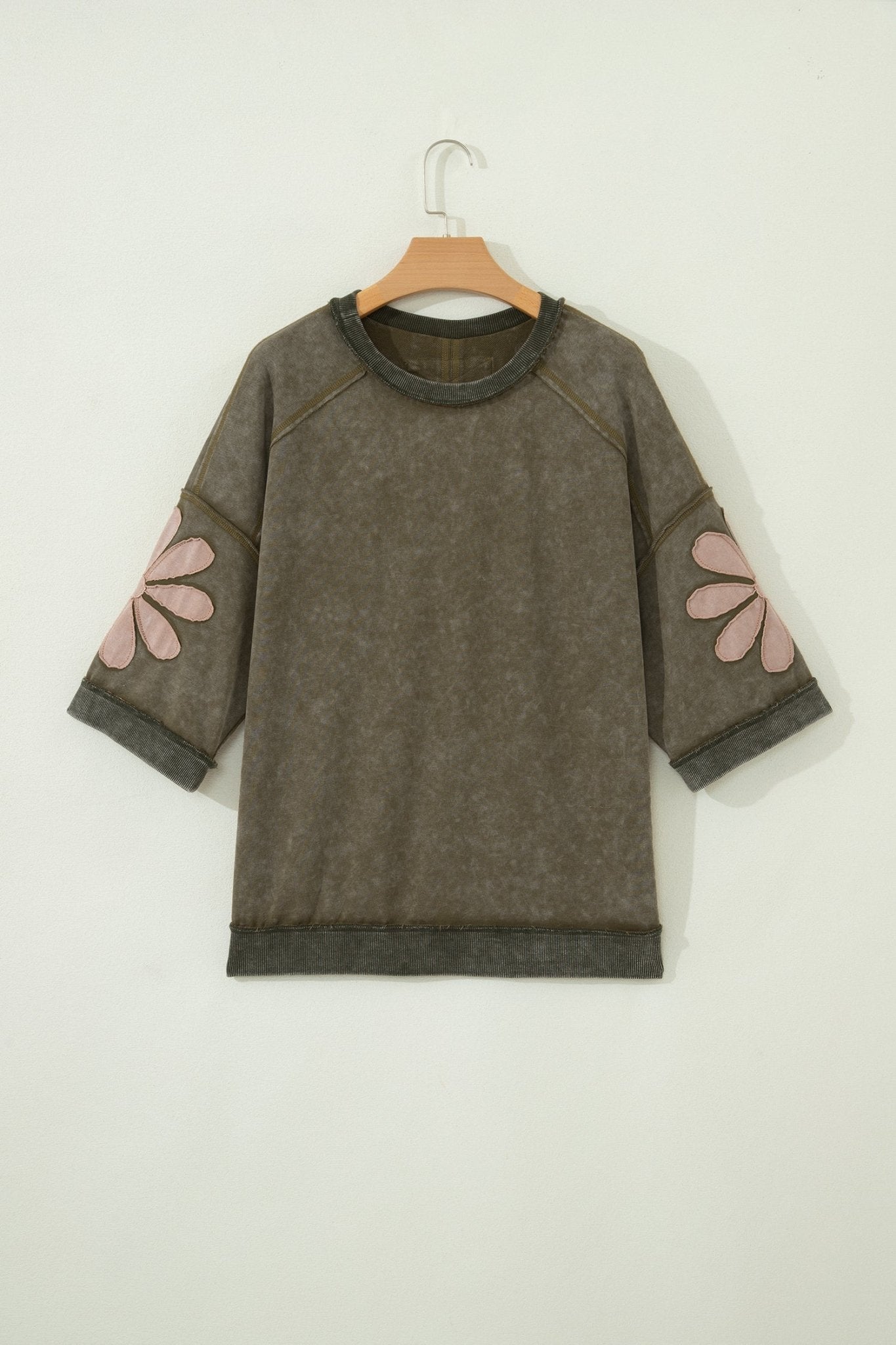 Floral Patchwork Mineral Wash Exposed Seam Top - Rooted & Reckless Co.