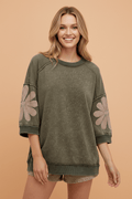 Floral Patchwork Mineral Wash Exposed Seam Top - Rooted & Reckless Co.