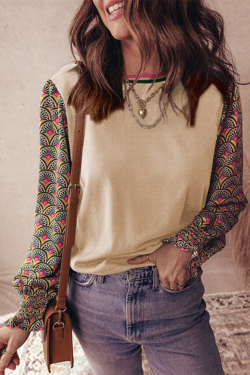 Floral Patchwork Puff Sleeve Sweater - Rooted & Reckless Co.