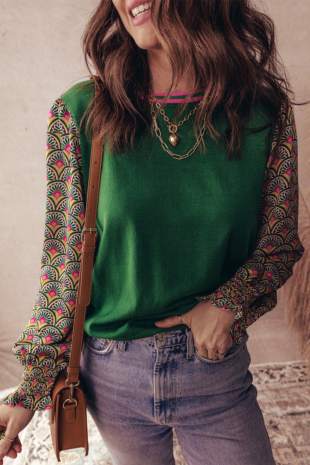 Floral Patchwork Puff Sleeve Sweater - Rooted & Reckless Co.