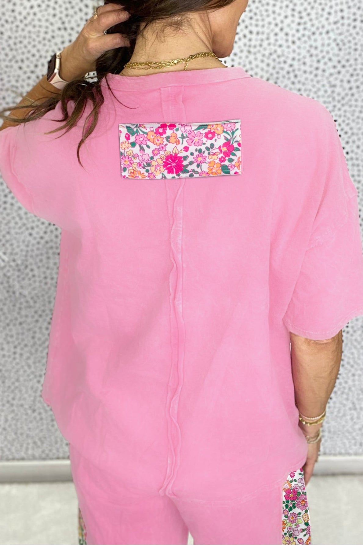 Floral Patchwork Raw Seam Oversize Tee - Rooted & Reckless Co.