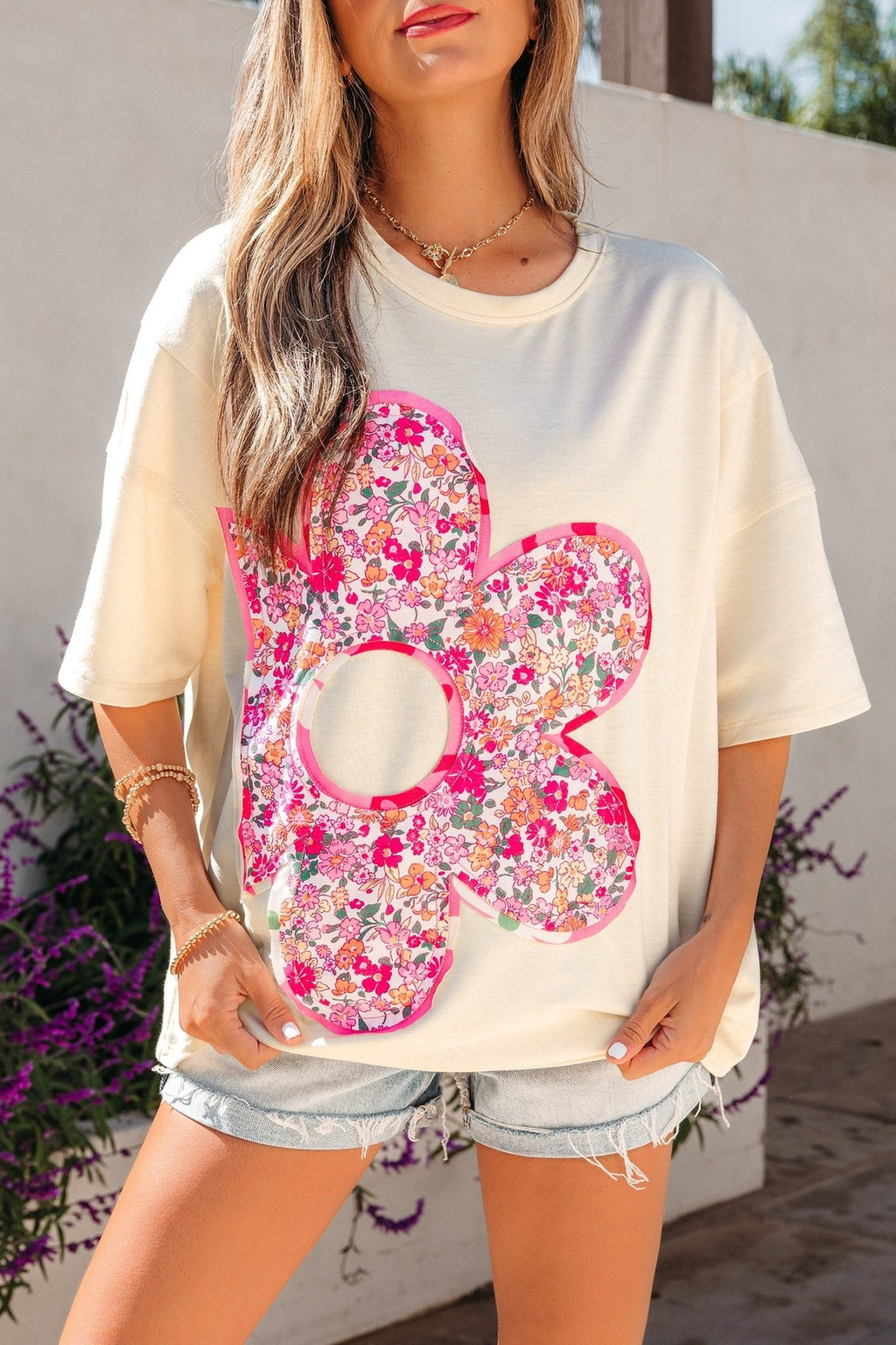 Floral Patchwork Raw Seam Oversize Tee - Rooted & Reckless Co.