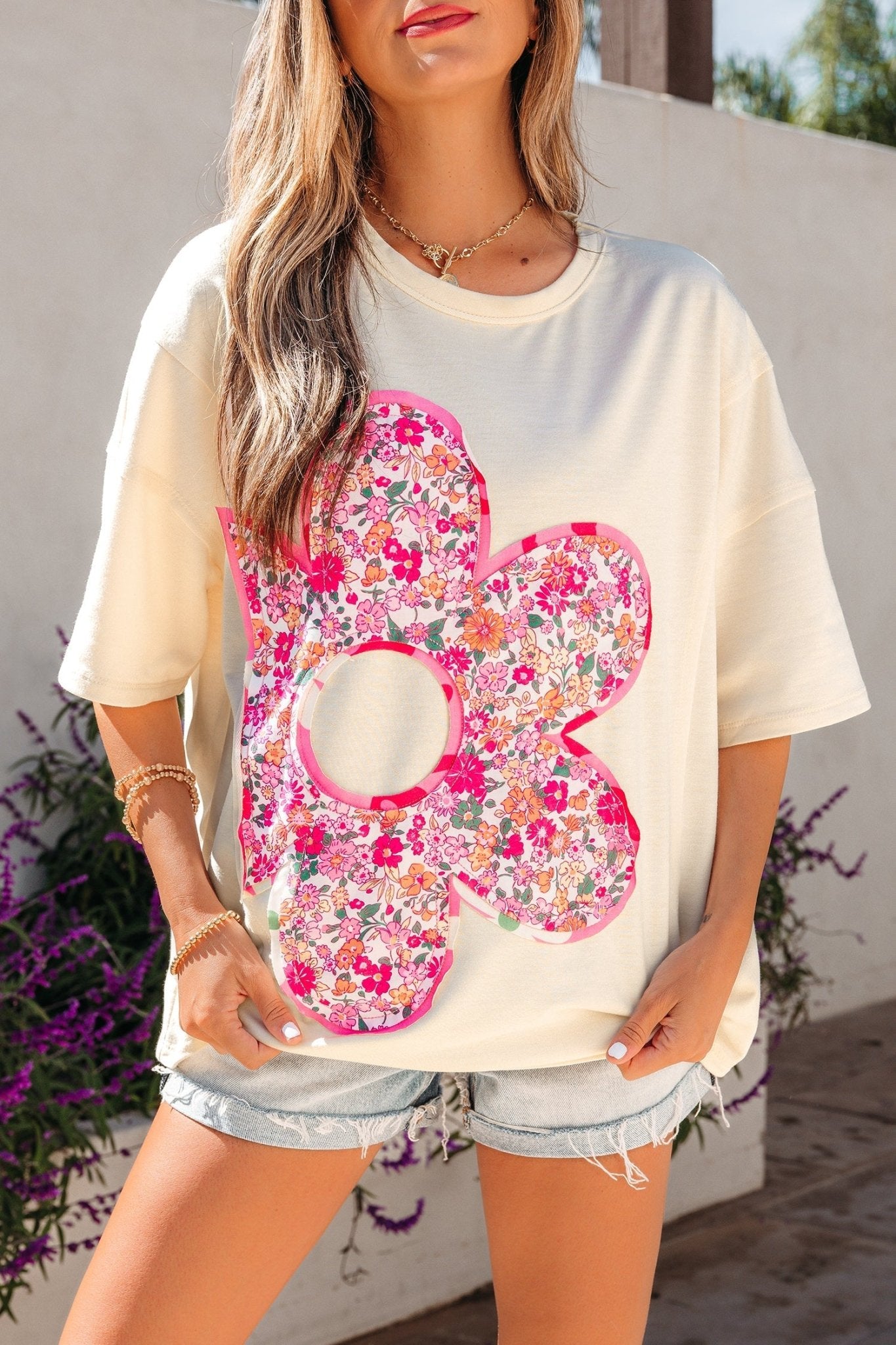 Floral Patchwork Raw Seam Oversize Tee - Rooted & Reckless Co.