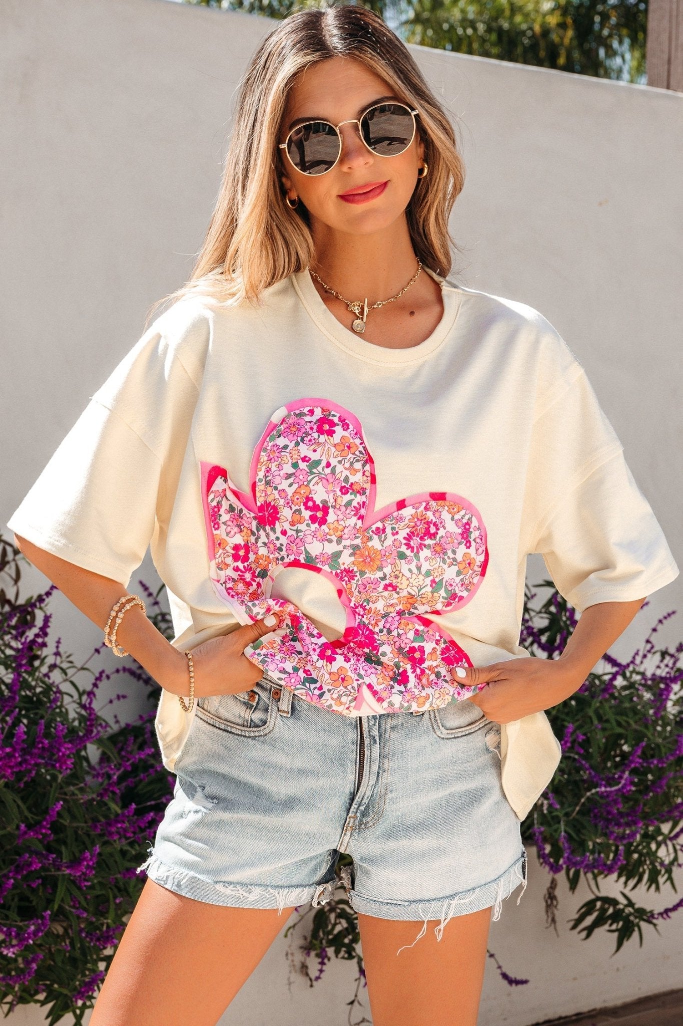 Floral Patchwork Raw Seam Oversize Tee - Rooted & Reckless Co.