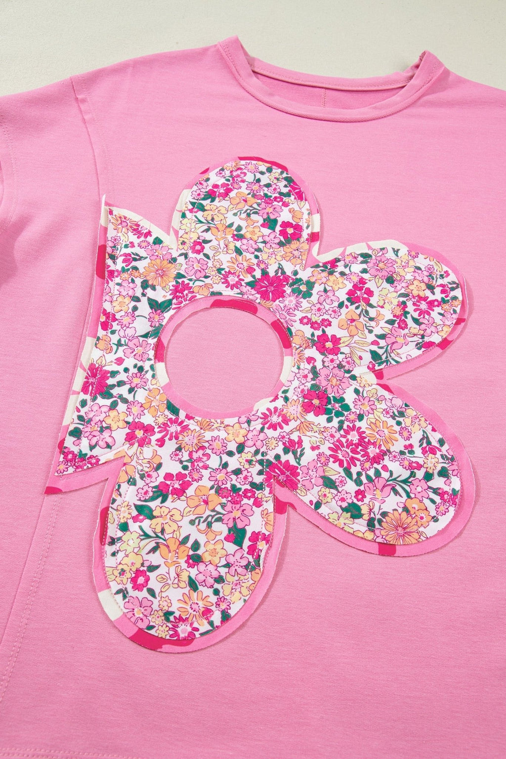 Floral Patchwork Raw Seam Oversize Tee - Rooted & Reckless Co.
