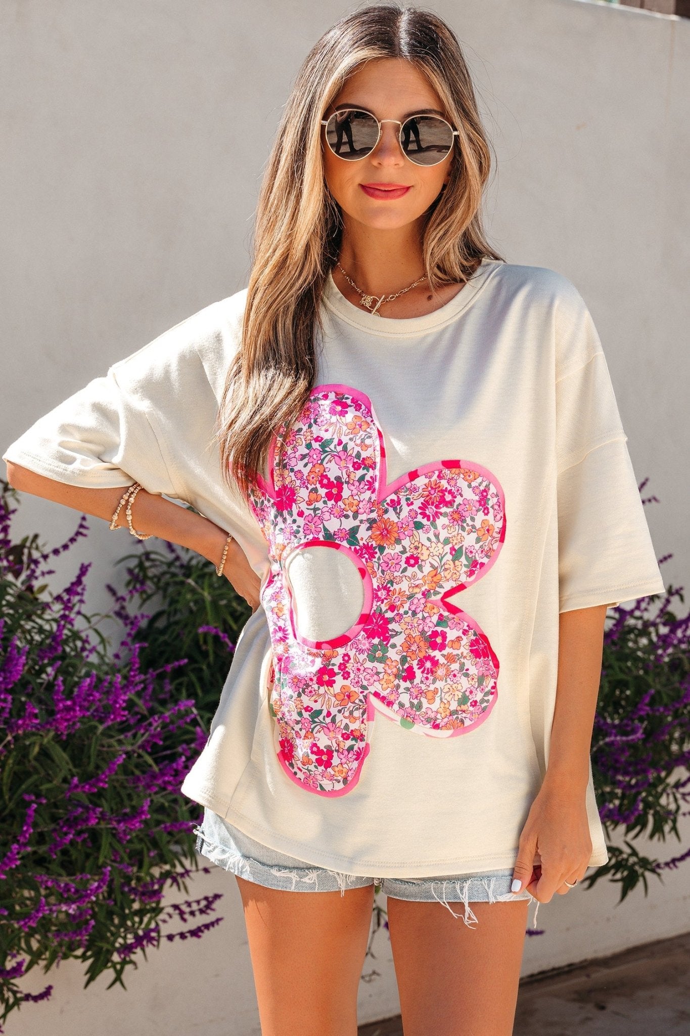 Floral Patchwork Raw Seam Oversize Tee - Rooted & Reckless Co.