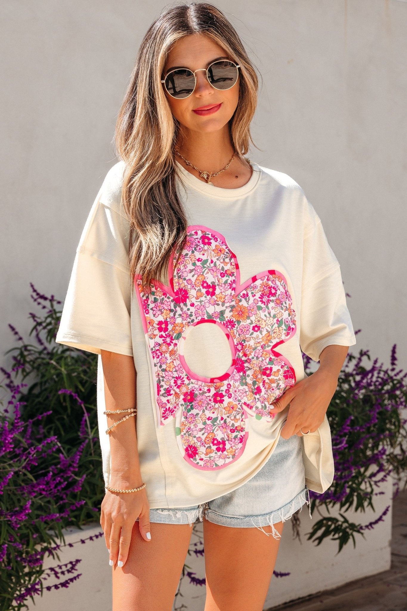Floral Patchwork Raw Seam Oversize Tee - Rooted & Reckless Co.