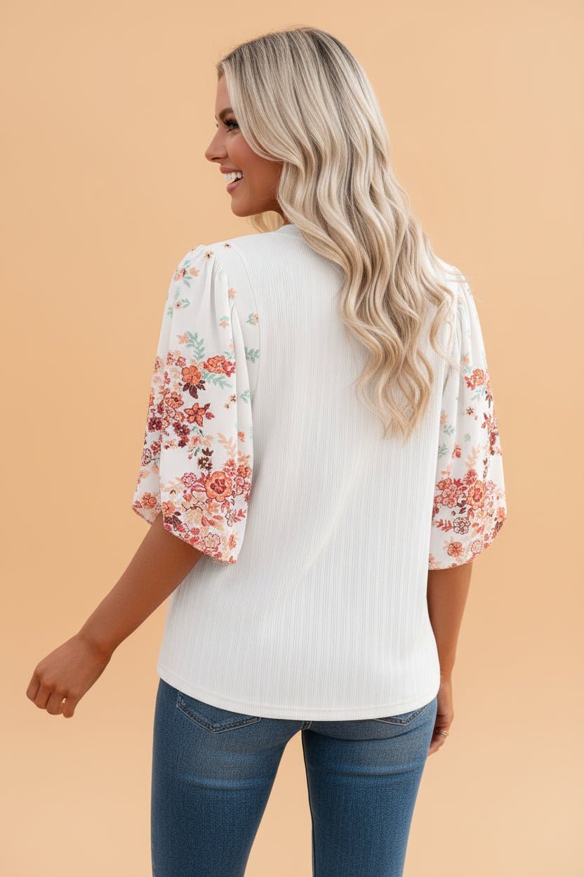 Floral Patchwork Ribbed Knit Short Sleeve Top - Rooted & Reckless Co.
