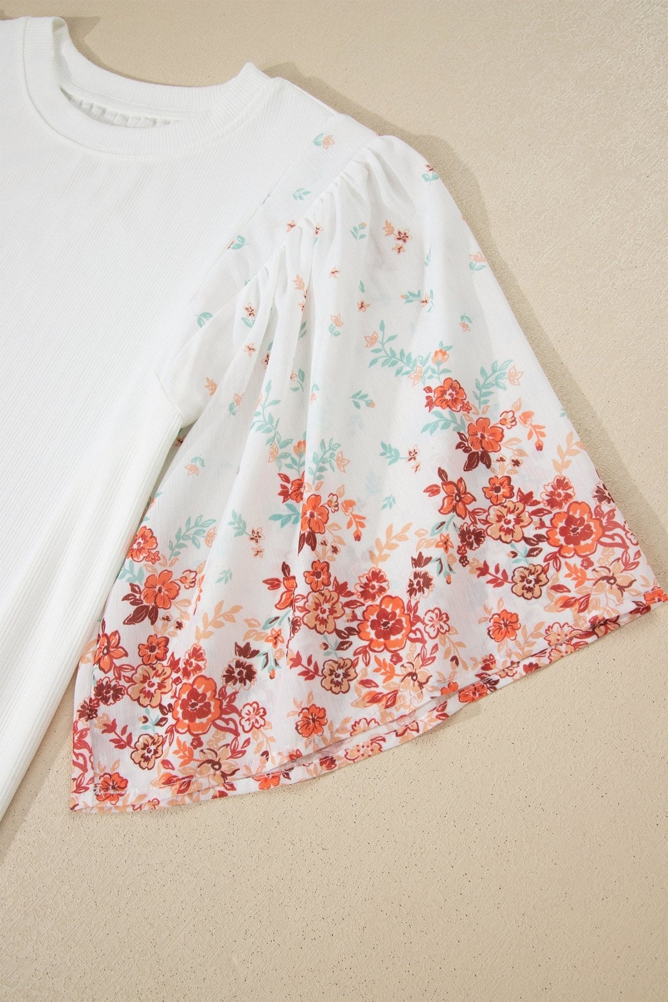 Floral Patchwork Ribbed Knit Short Sleeve Top - Rooted & Reckless Co.