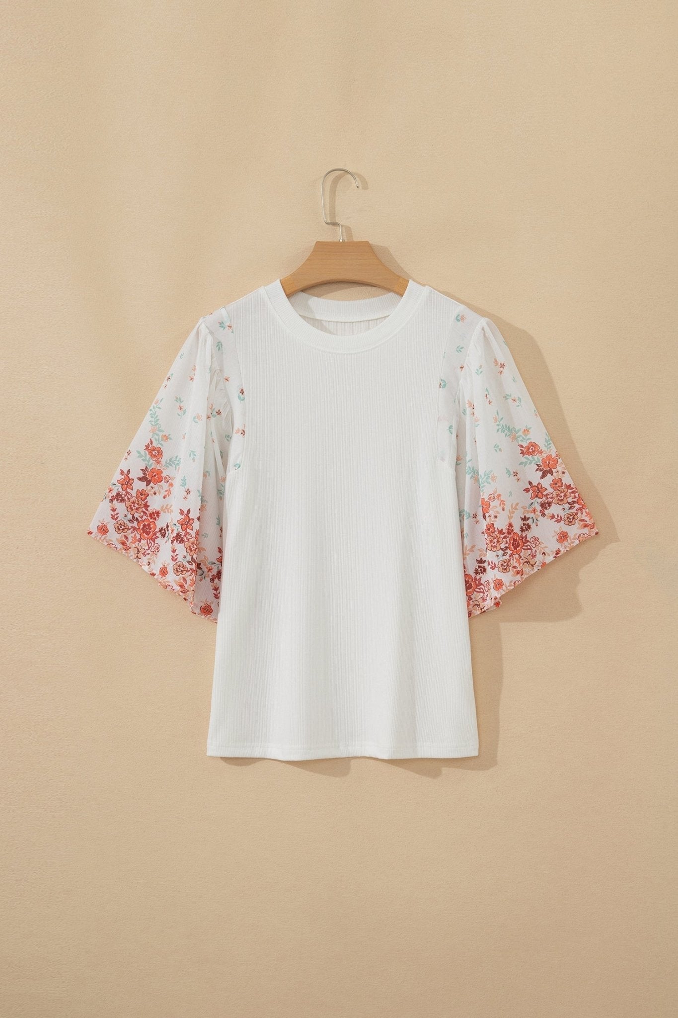 Floral Patchwork Ribbed Knit Short Sleeve Top - Rooted & Reckless Co.