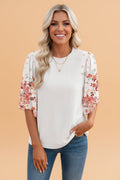 Floral Patchwork Ribbed Knit Short Sleeve Top - Rooted & Reckless Co.