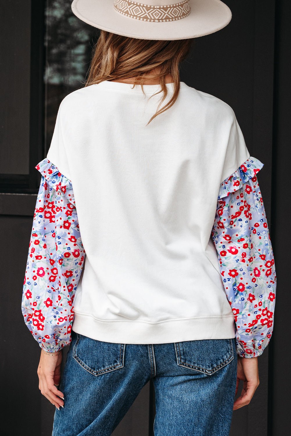 Floral Patchwork Ruffle Balloon Sleeve Blouse - Rooted & Reckless Co.