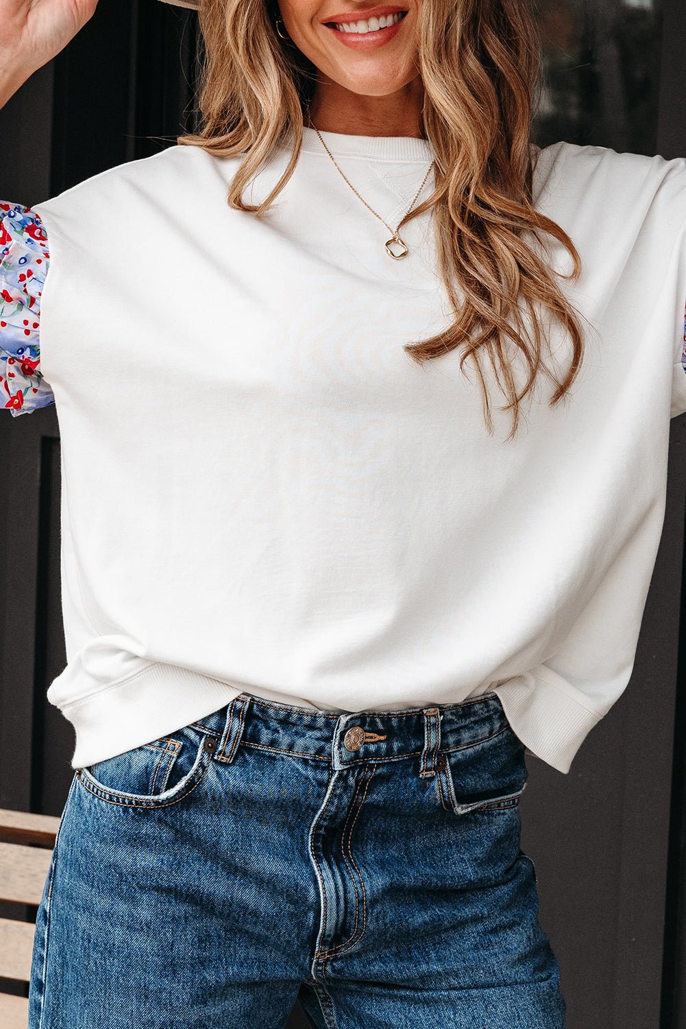 Floral Patchwork Ruffle Balloon Sleeve Blouse - Rooted & Reckless Co.