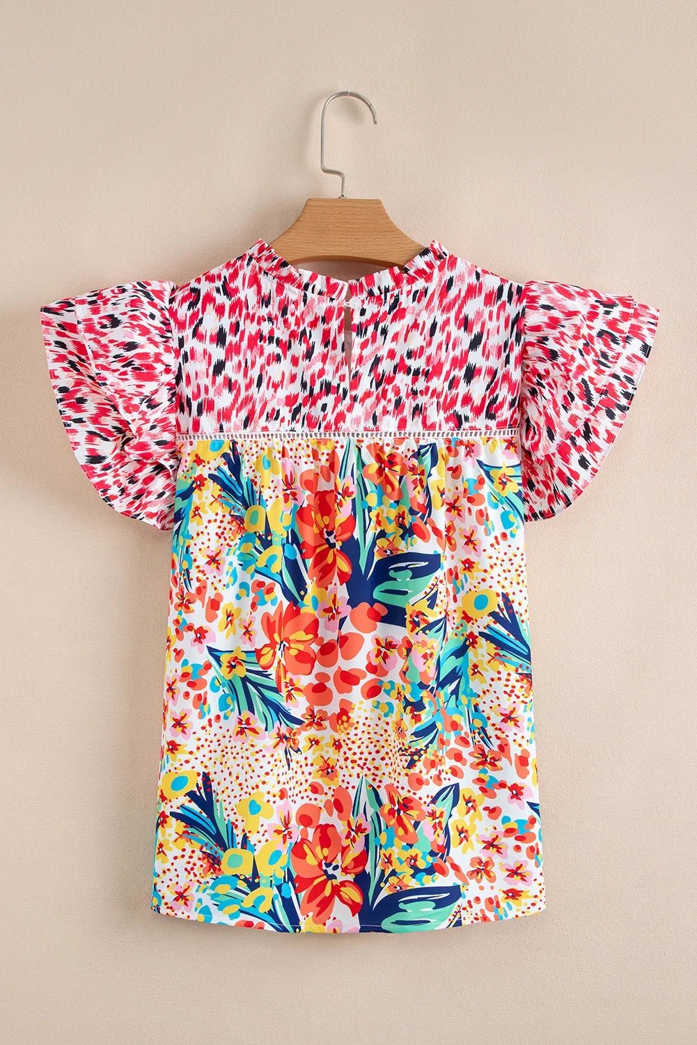 Floral Patchwork Ruffle Cap Sleeve Blouse - Rooted & Reckless Co.