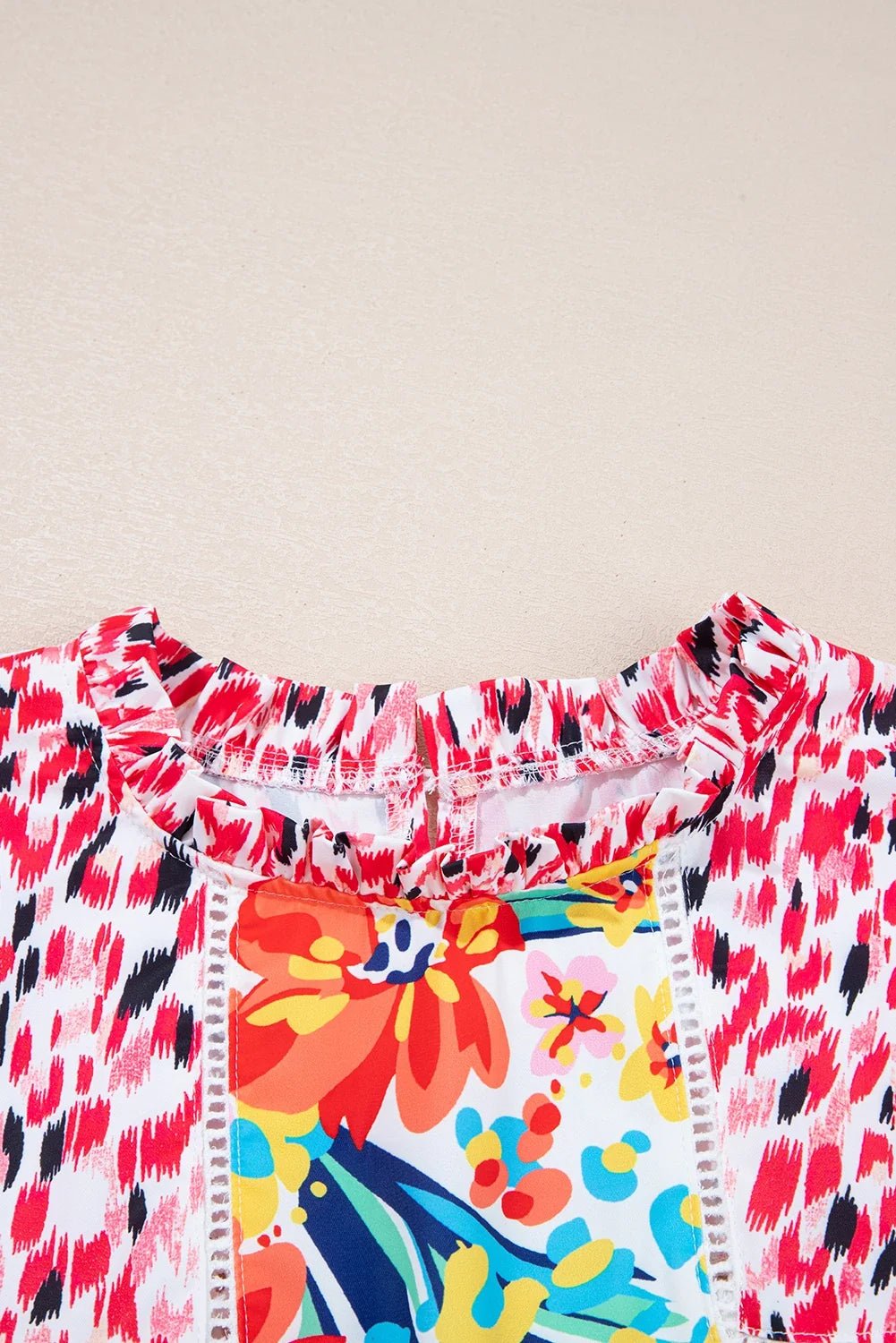 Floral Patchwork Ruffle Cap Sleeve Blouse - Rooted & Reckless Co.