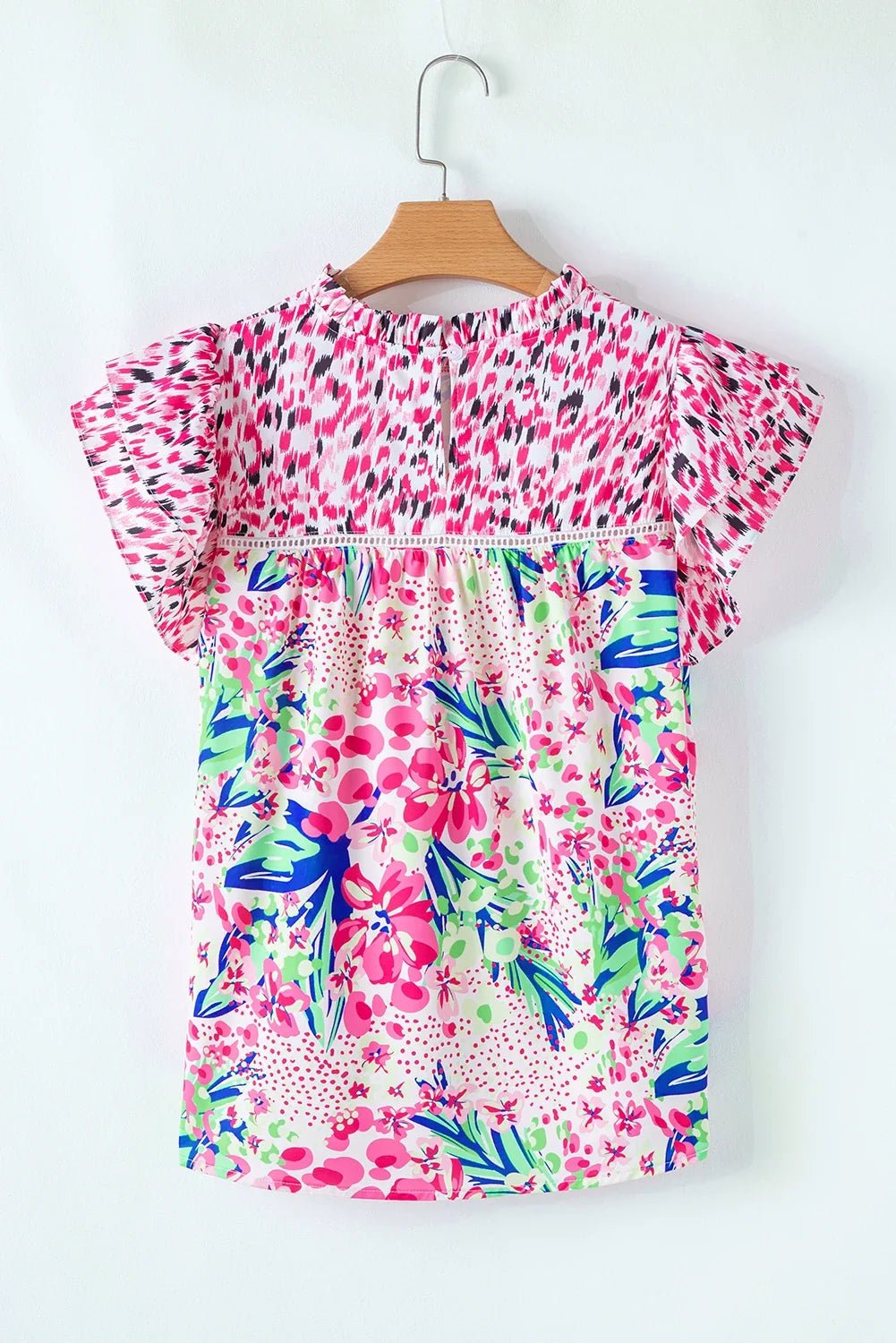 Floral Patchwork Ruffle Cap Sleeve Blouse - Rooted & Reckless Co.