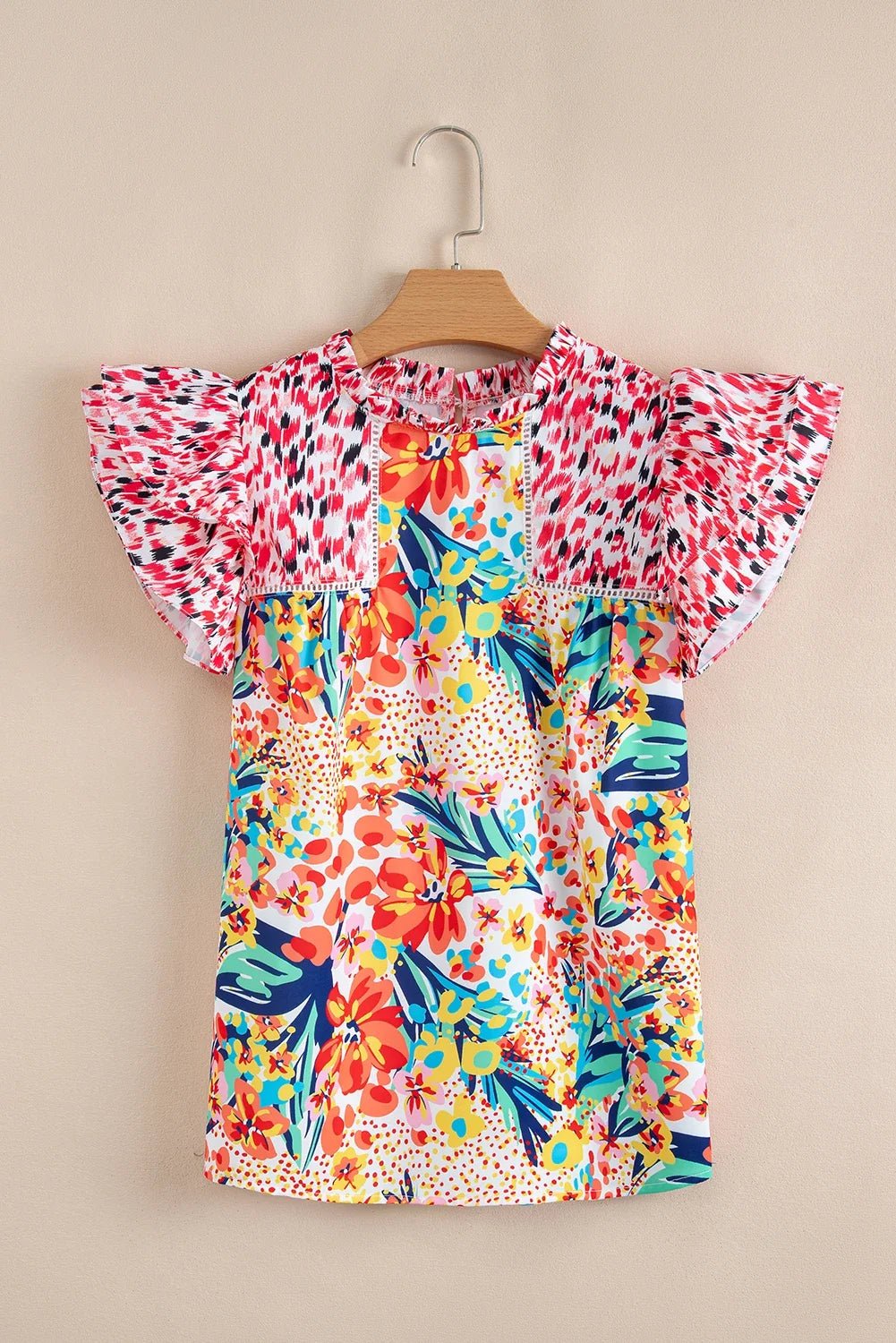 Floral Patchwork Ruffle Cap Sleeve Blouse - Rooted & Reckless Co.