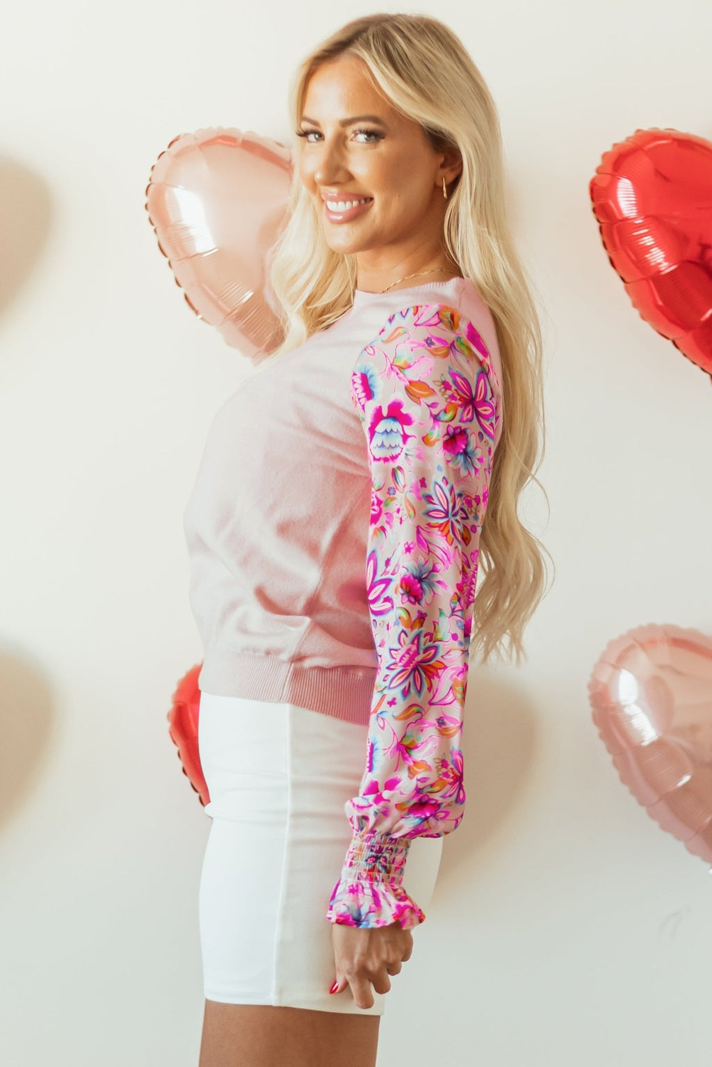 Floral Patchwork Smocked Lantern Sleeve Top - Rooted & Reckless Co.