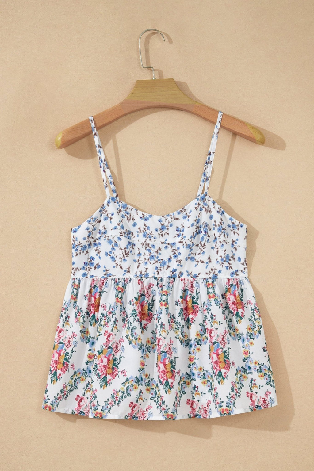 Floral Patchwork Spaghetti Strap Babydoll Top - Rooted & Reckless Co.