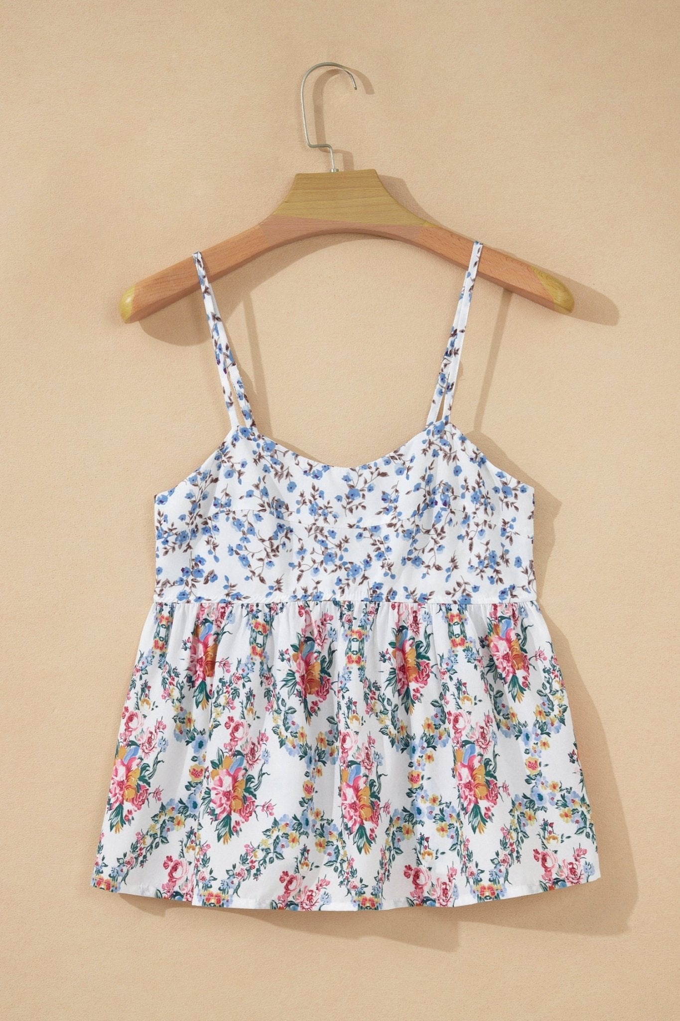 Floral Patchwork Spaghetti Strap Babydoll Top - Rooted & Reckless Co.