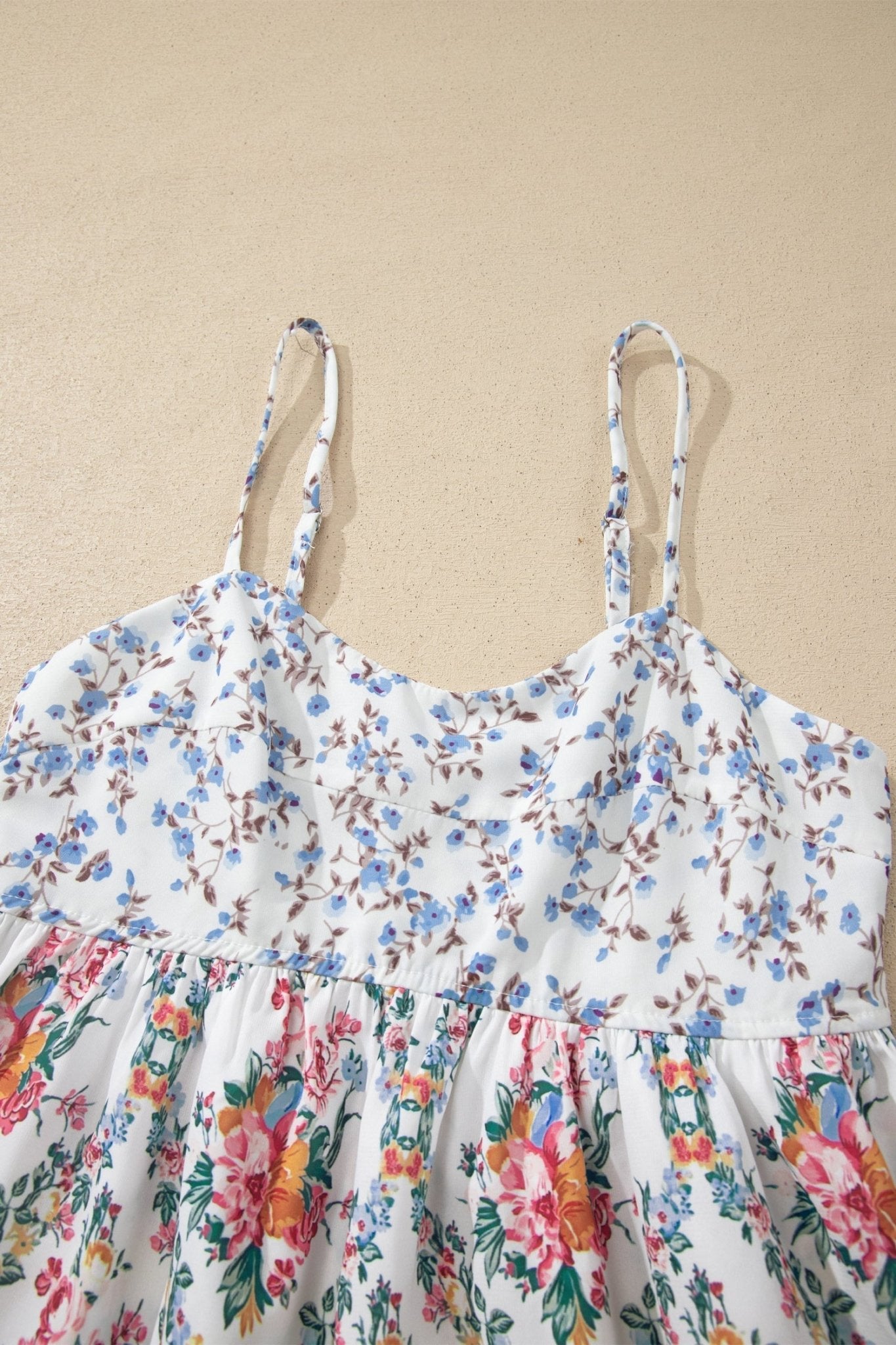 Floral Patchwork Spaghetti Strap Babydoll Top - Rooted & Reckless Co.