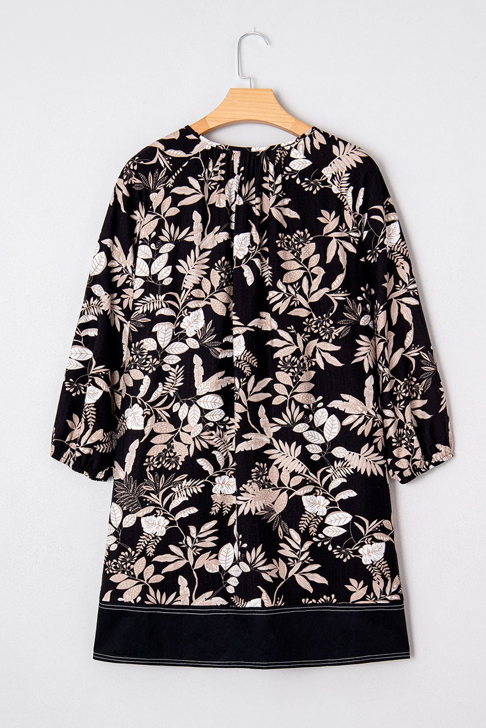 Floral Patchwork Split Neck 3/4 Sleeve Mini Dress - Rooted & Reckless Co.