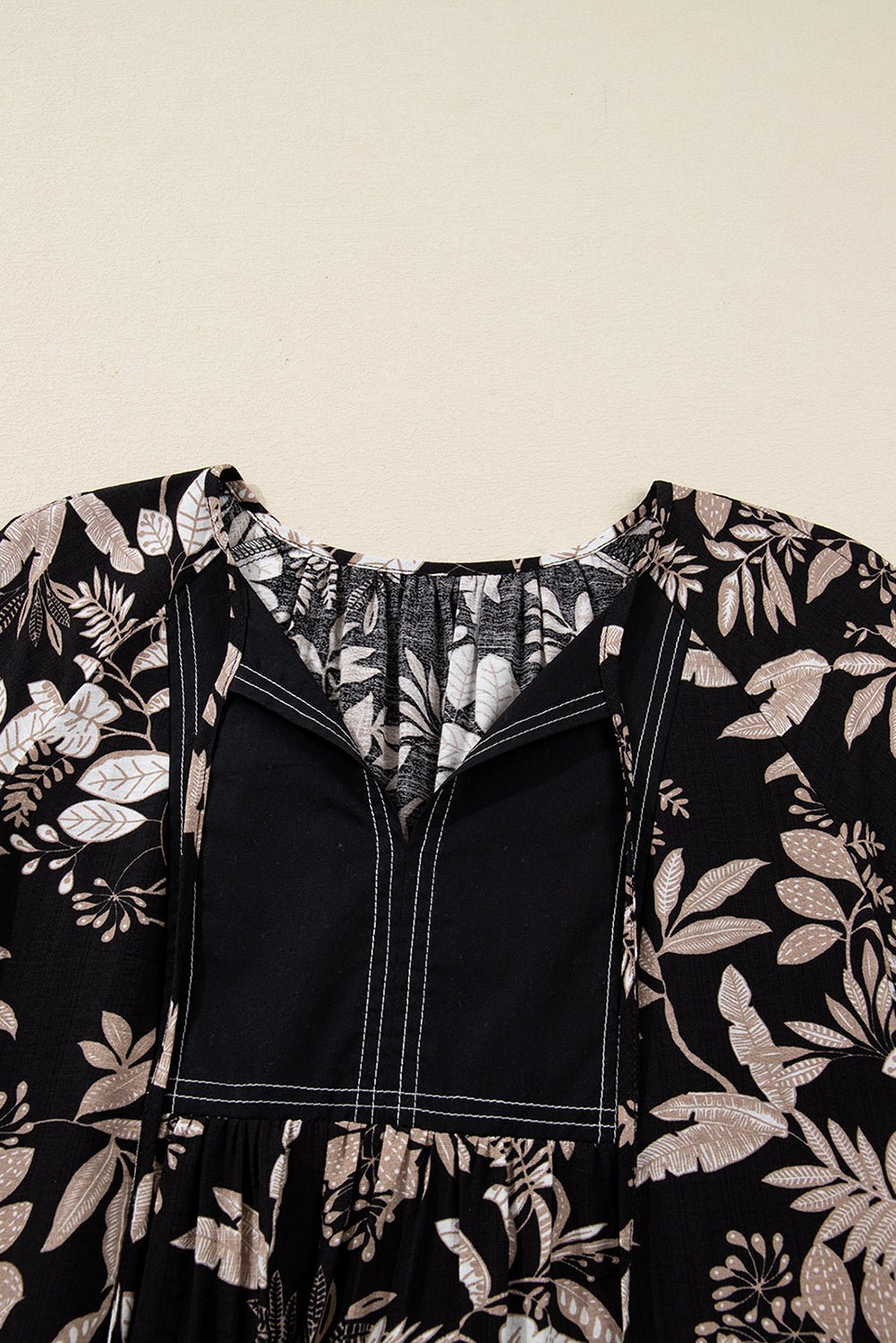 Floral Patchwork Split Neck 3/4 Sleeve Mini Dress - Rooted & Reckless Co.